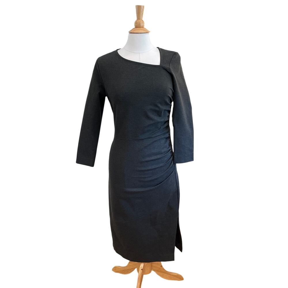 Pure Navy Brand Charcoal Gray Long Sleeve Sheath Midi Dress Career Minimalist 6